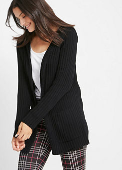 Ribbed Knit Hooded Cardigan