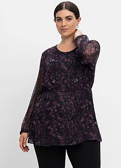 Sheego Black & Lilac Overlay Blouse