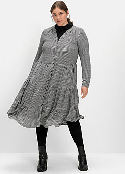 Sheego Black Checked Tiered Dress