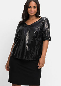 Sheego Black Sequin Overlay Dress