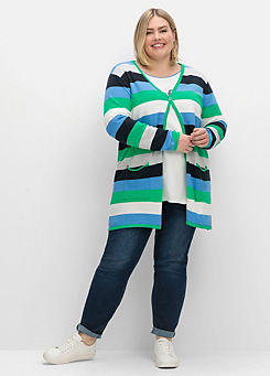 Sheego Colour Block Striped Long Cardigan