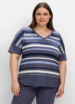 Sheego Striped V-Neck T-Shirt