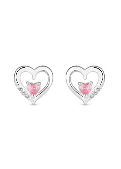 Simply Silver Recycled Sterling Silver 925 Pink Heart Earrings