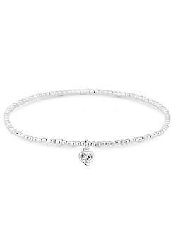 Simply Silver Sterling Silver 925 Cubic Zirconia Heart Stretch Bracelet