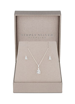 Simply Silver Sterling Silver 925 Cubic Zirconia Pear Stone Set - Gift Boxed