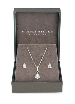 Simply Silver Sterling Silver 925 Cubic Zirconia Pear Stone Set - Gift Boxed