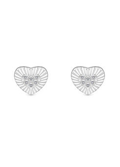 Simply Silver Sterling Silver 925 Polished & Pave Mini Heart Stud Earrings