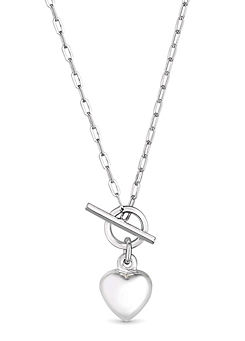 Simply Silver Sterling Silver 925 Puff Heart T-Bar Necklace