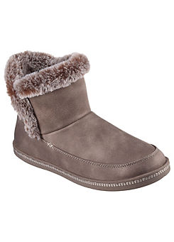 Skechers Womens Dark Taupe Mid Pull On Bootie Faux Fur Trim & Memory Foam Boots