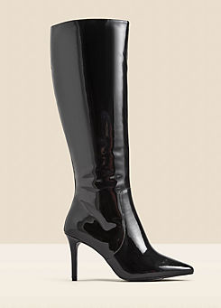 Sosandar Black Patent Leather Stiletto Knee High Boots