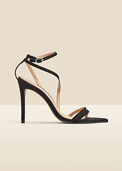 Sosandar Black Suede Multi Strap Pointed Toe Stiletto Heel Sandals