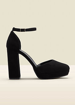 Sosandar Cici Black Suede Platform Block Heel Sandals