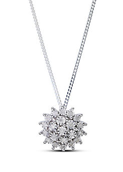 Sterling Silver 0.12ct Diamond Set Flower Pendant on 18 inches Curb Chain