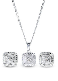 Sterling Silver Diamond Earrings & Pendant Set