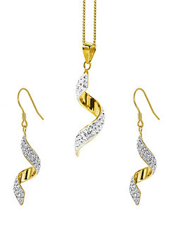 Sterling Silver Gold Plated Crystal Swirl Drop Earring & Pendant Set by Evoke