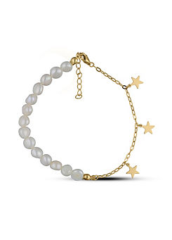 Sterling Silver Gold Plated FreswWater Pearl & Stars Bracelet