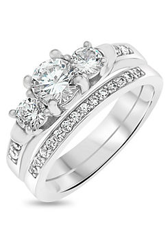 Sterling Silver Two Piece Cubic Zirconia Bridal Ring Set