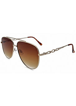 Storm London ’Thersander’ Fashion Metal Pilot Sunglasses with Chain Temple - Gold
