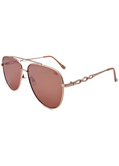 Storm London ’Thersander’ Fashion Metal Pilot Sunglasses with Chain Temple - Rose Gold
