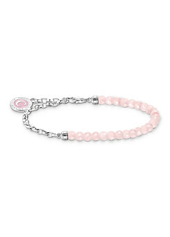 Thomas Sabo Charm Holder: Link Bracelet With Rose Quartz Beads, Wide Anchor Chain Style
