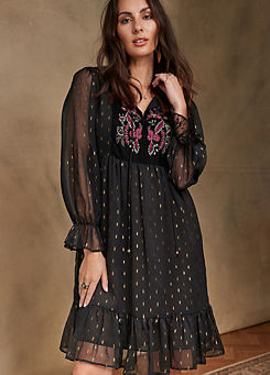 Together Black Embroidery Detail Tunic Dress
