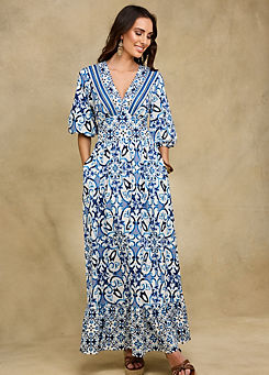 Together Blue Tile Border Print Maxi Dress