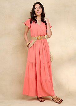 Together Coral Tiered Maxi Dress & Belt