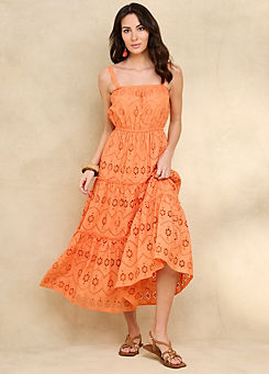 Together Orange Broderie Midi Dress
