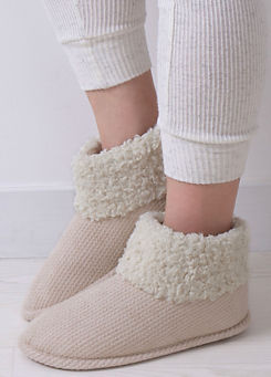 Totes Isotoner Cream Ladies Cable Boot Slippers