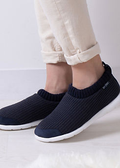 Totes Isotoner Ladies Navy Iso-Flex Waffle Bootie Slippers