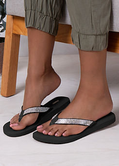 Totes Ladies Black Beaded Toe Post Sandals