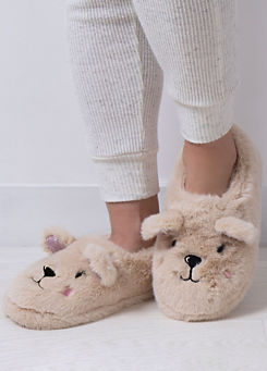Totes Ladies Faux Fur Novelty Bear Full Back Slippers