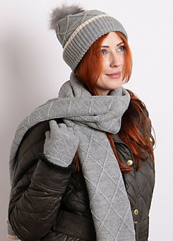 Totes Ladies Grey Knitted Beanie Hat Scarf & Gloves Set