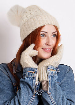 Totes Ladies Oat Cable Beanie Hat & Gloves Set