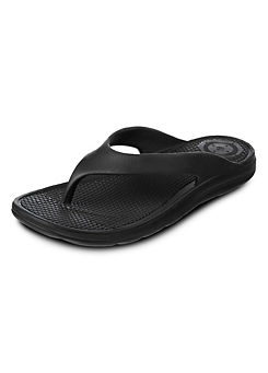 Totes SOLBOUNCE Ladies Toe Post Sandals in Black