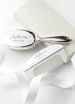 Treat Republic Personalised Classic Silver Plated Baby Brush And Comb Set