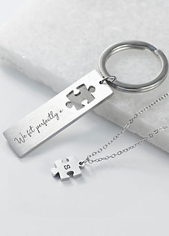Treat Republic Personalised Perfect Fit Puzzle Piece Necklace & Keyring Set