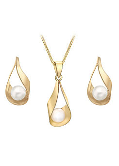 Tuscany Gold 9CT Sling Pearl Pendant & Earrings Set