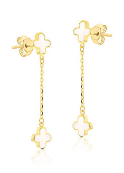 Tuscany Gold 9CT Yellow Gold Mother Of Pearls Clover Petals Drop Stud Earrings