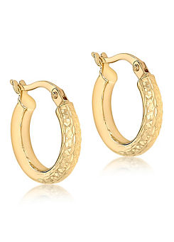 Tuscany Gold 9CT Yellow Gold Textured Tube Hoop Creole Earrings