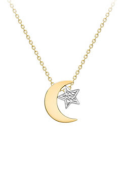Tuscany Gold 9ct 2-Colour Gold Moon & Star Adjustable Necklace