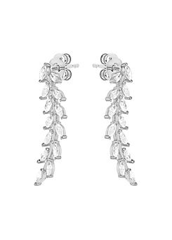 Tuscany Gold 9ct White Gold Cubic Zirconia Leaf Drop Earrings