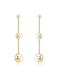 Tuscany Gold 9ct Yellow Gold Half-Covered Freshwater Pearl Drop Earrings