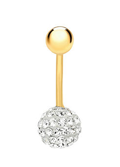 Tuscany Gold 9ct Yellow Gold Round White Crystal Cluster Belly Bar