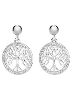 Tuscany Silver Sterling Silver Celtic Tree of Life with Round White Cubic Zirconia Earrings