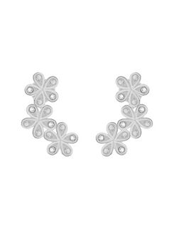 Tuscany Silver Sterling Silver Crystal Three-Flower Crawler Earrings