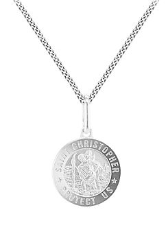 Tuscany Silver Sterling Silver St. Christopher Travel Pendant & Curb Chain 18ins