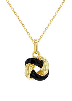 Tuscany Silver Sterling Silver Yellow Gold Plated Black Enamel Knot Necklace