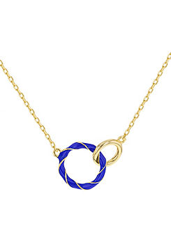 Tuscany Silver Sterling Silver Yellow Gold Plated Blue Enamel Double Ring Interlock Necklace