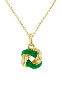 Tuscany Silver Sterling Silver Yellow Gold Plated Green Enamel Knot Necklace